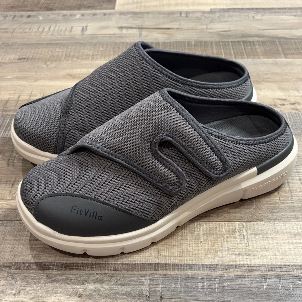 NWOT Fitville Marca slip on comfort diabetic shoes adjustable gray 10EW